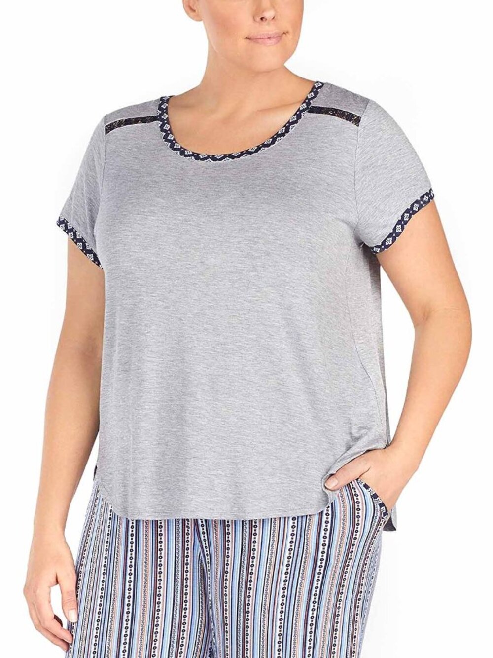 Layla Womens Sleepwear Plus Size Contrast Trim Lace Pajama Top Only,1-Piece